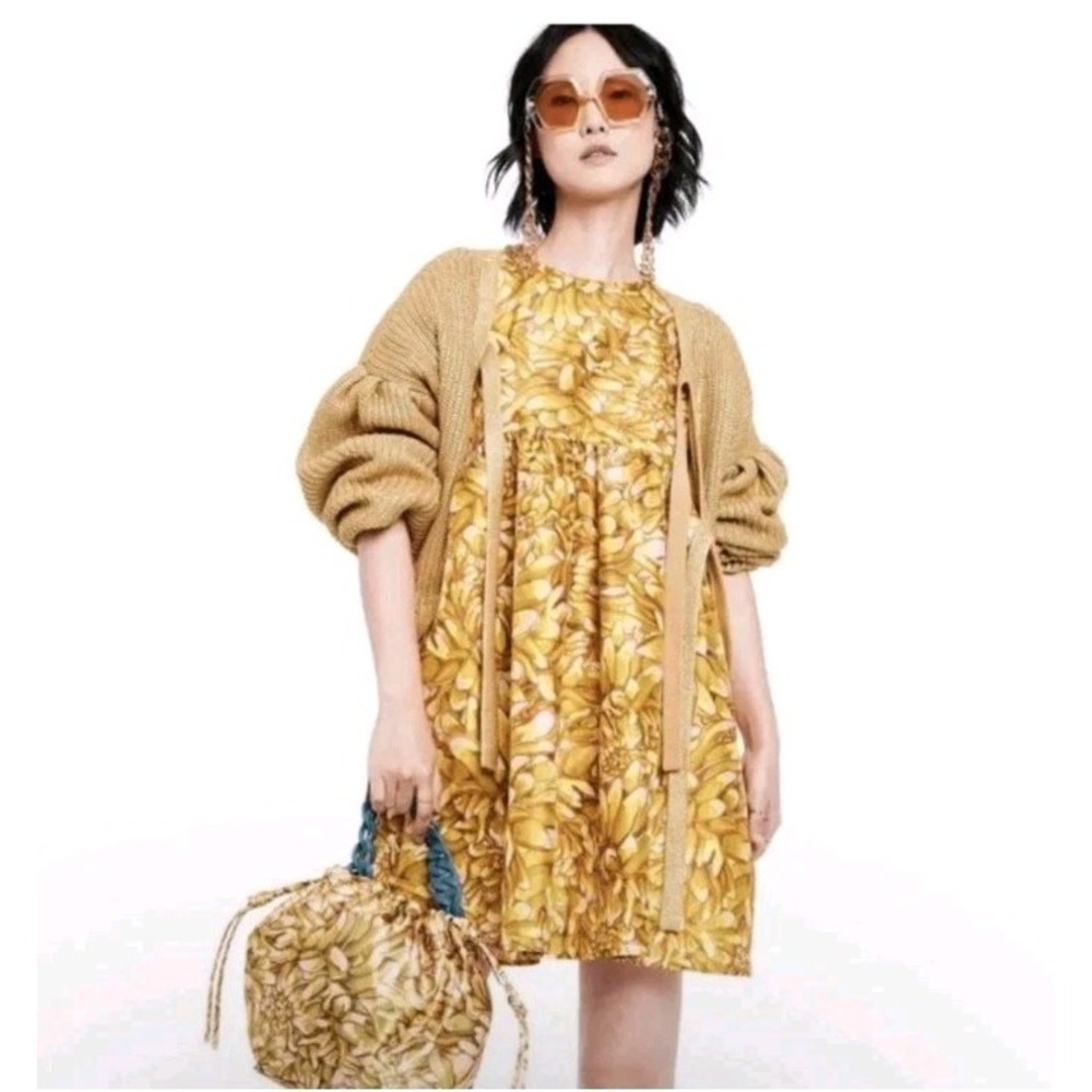 NEW!! Kika Vargas x Target Gold Floral Mini Dress Womens Size S Oversized